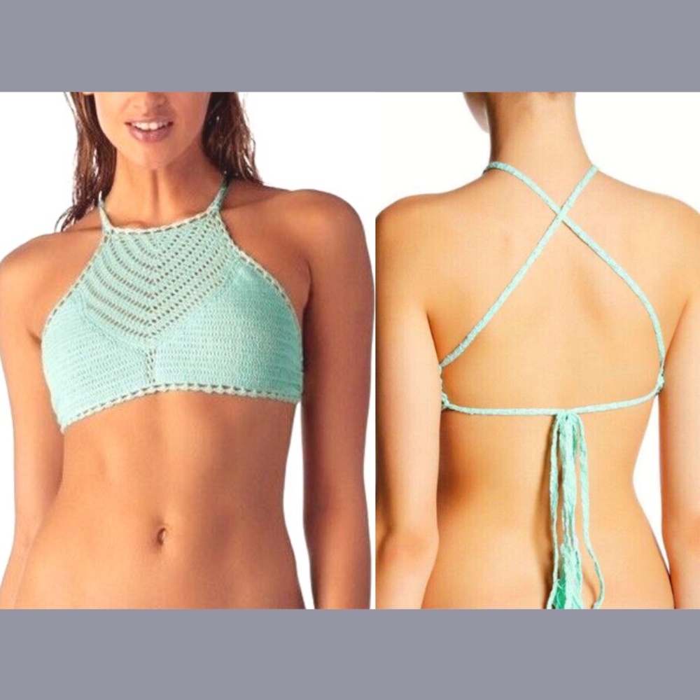 NWT Vitamin A [ Large L/10 ]‎ Nightbird High Neck Crochet Bikini Top in Mint